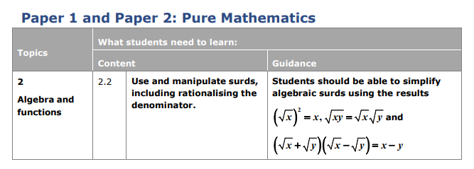 Specification reference