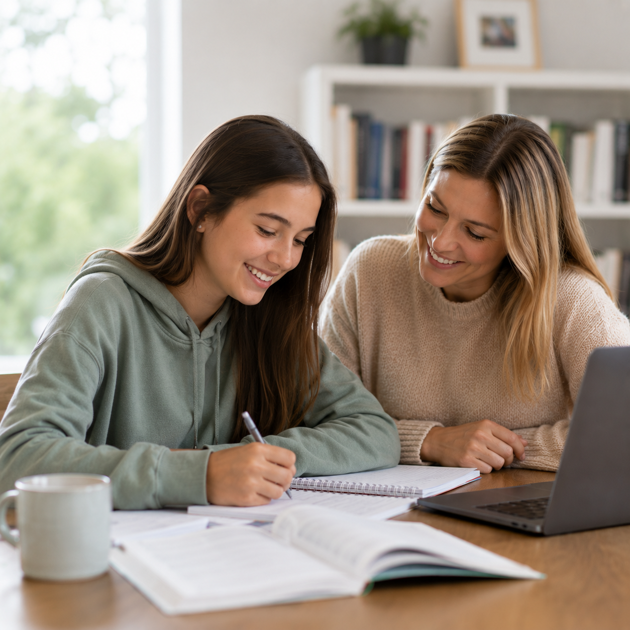 Parent and teen at the kitchen table